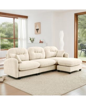 Modular L-Shaped Chenille Couch with Ottoman