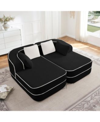 Black Teddy Fabric Boneless Sofa with Double Chaises