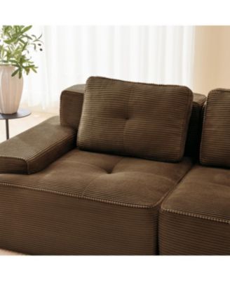 Modern L-Shaped Corduroy Sectional Sofa with Movable Ottoman