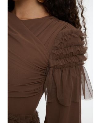 Women's Modest Ruffle Mesh Dress