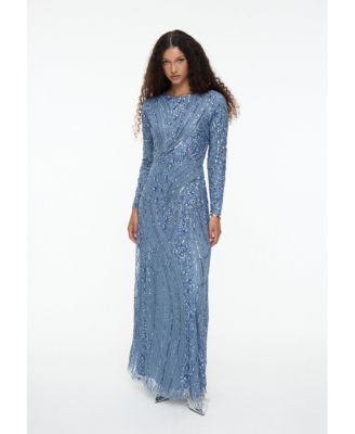 Women's Modest Embellished Sequin Beaded Dress Maxi With Elegant design