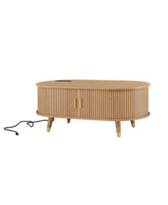 Streamdale Oval Fluted Coffee Table with Charging Station - Mid-Century Style