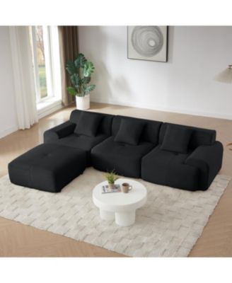 Streamdale Modern L-Shaped Corduroy Sectional Sofa with Movable Ottoman