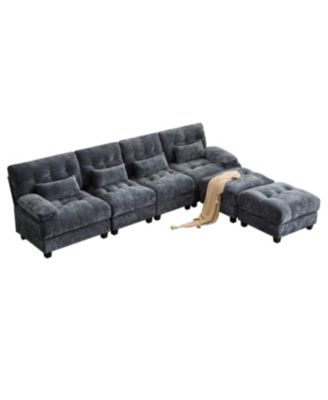 Streamdale 4-Seater Sofa with 2 Ottomans, Adjustable Backrest, 350lb/Seat, Chenille