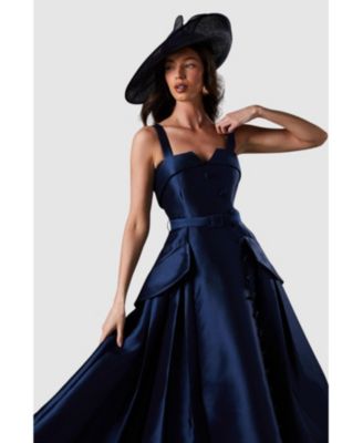 Women's Tan Twill Belted Volume Midi Dress