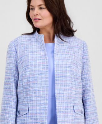 Plus Size Open-Front Tweed Jacket