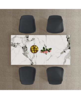 Modern Expandable Dining Table with Retractable Leaf, Stone Top & X-Base, 4 Chairs