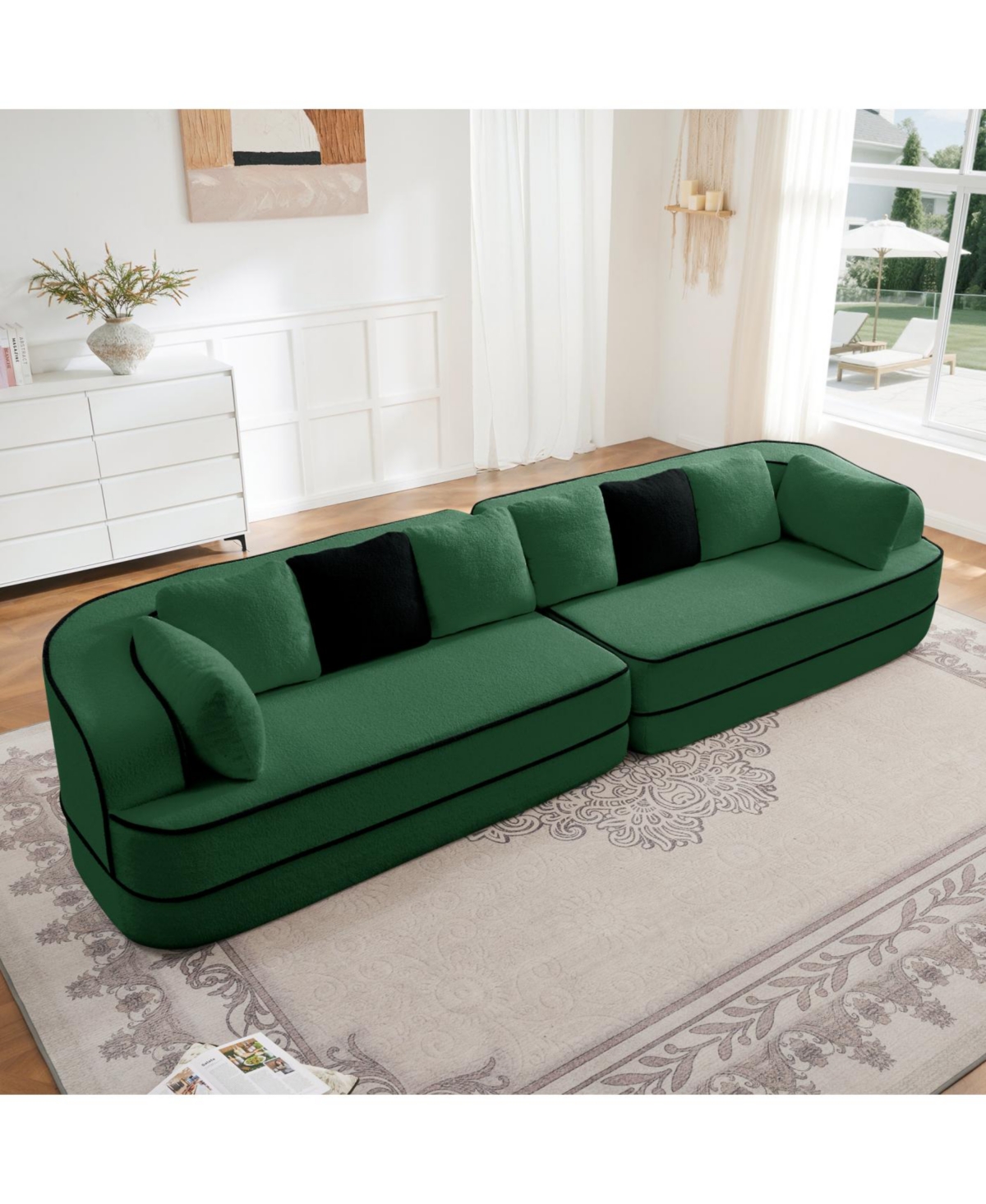 Streamdale Furniture Streamdale Green 4-Seat Teddy Fabric Sofa with High Density Sponge - No Assembly Required