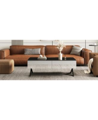 Streamdale Rectangular Black High Gloss Coffee Table with Storage - 47.3