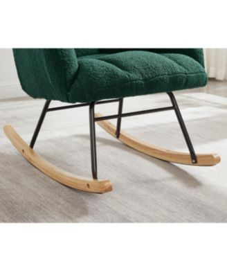 Glider Chair for Living Room Teddy Fabric Rocking Chair with Metal Frame Green
