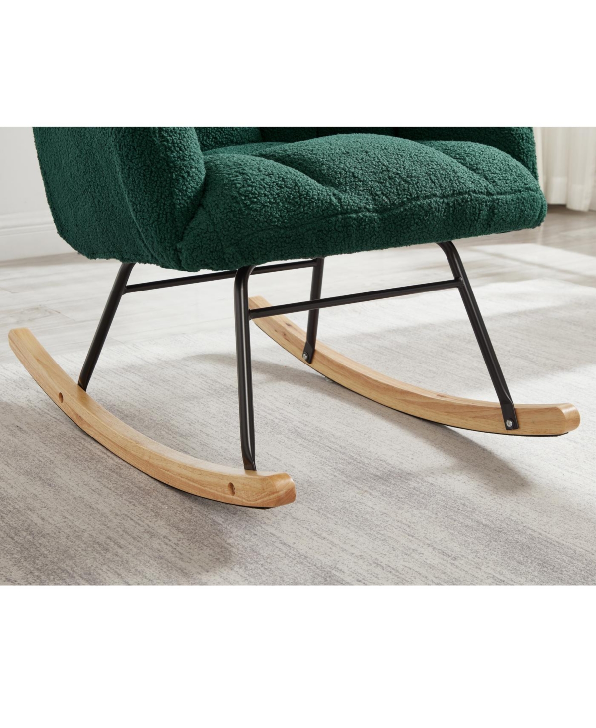 Streamdale Furniture Glider Chair for Living Room Teddy Fabric Rocking Chair with Metal Frame Green