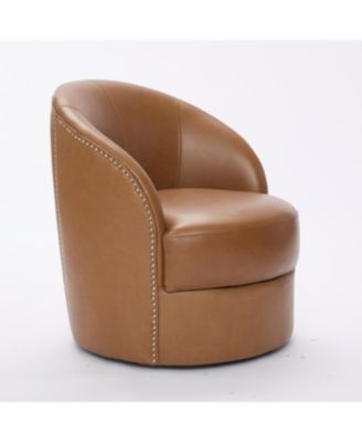 Light Brown Leather Swivel Chair, Mid-Century Modern Lounge Chair