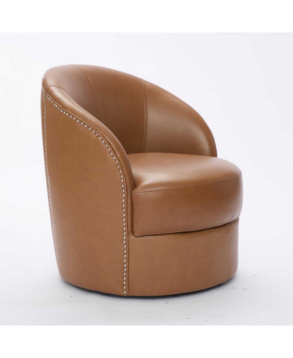 Streamdale Furniture Light Brown Leather Swivel Chair, Mid-Century Modern Lounge Chair