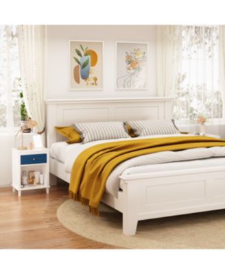 Streamdale Wooden Nightstand with Drawer and Shelf for Kids and Adults, Navy+Golden Handle