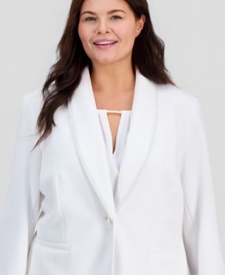 Plus Size Pearl-Trim Shawl-Collar Jacket