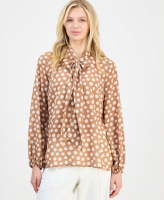 Women's Printed Long-Sleeve Bow Blouse