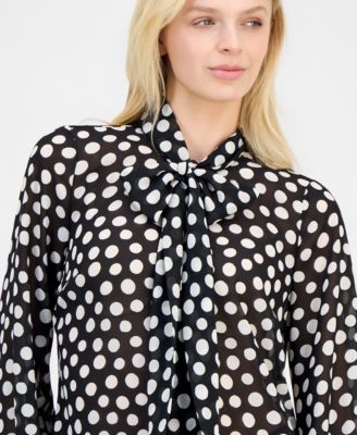 Women's Printed Long-Sleeve Bow Blouse