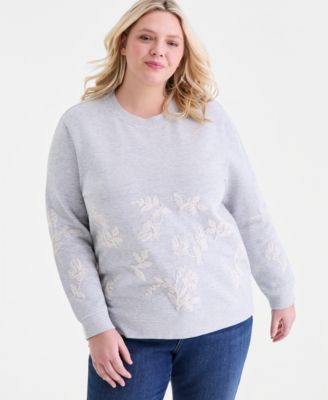Plus Size Floral Embroidered Sweatshirt