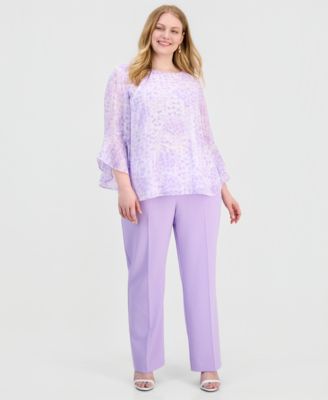 Plus Size Printed Ruffled-Sleeve Blouse