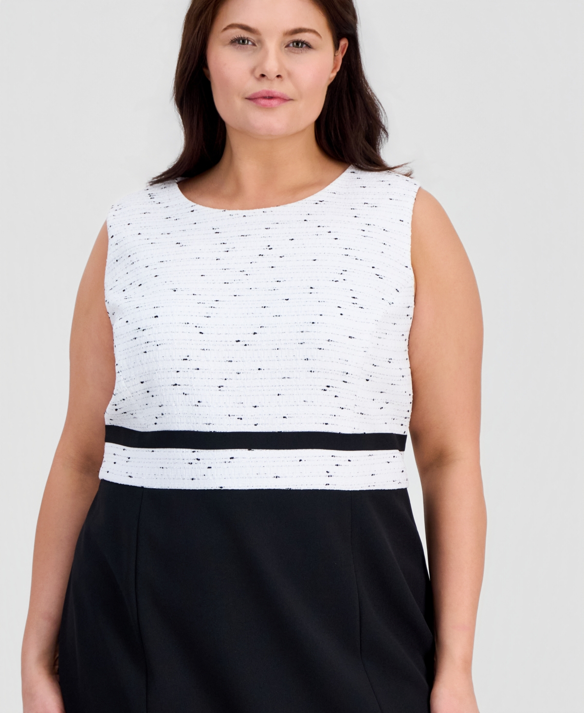Kasper Plus Sleeveless Mixed-Media Sheath Dress