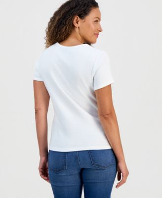 Petite Cotton V-Neck Top, Macy's Exclusive