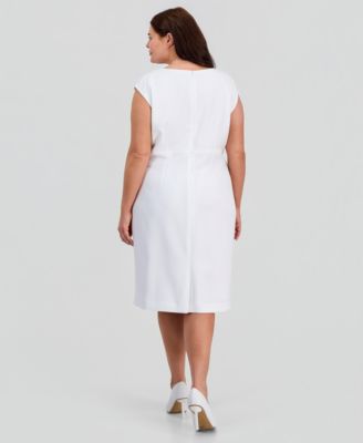 Plus Size Stretch-Crepe Cap-Sleeve Sheath Dress