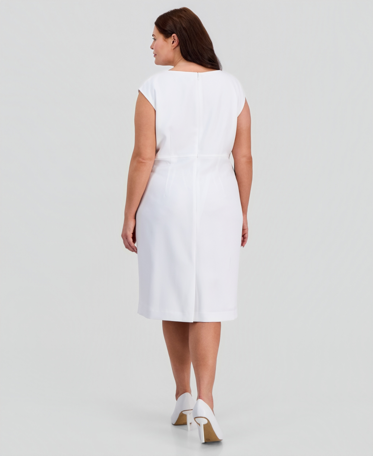 Kasper Plus Stretch-Crepe Cap-Sleeve Sheath Dress