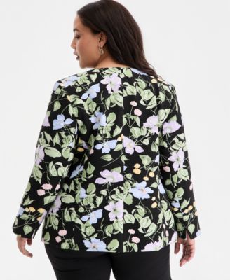 Plus Size Floral Print Open-Front Jacket