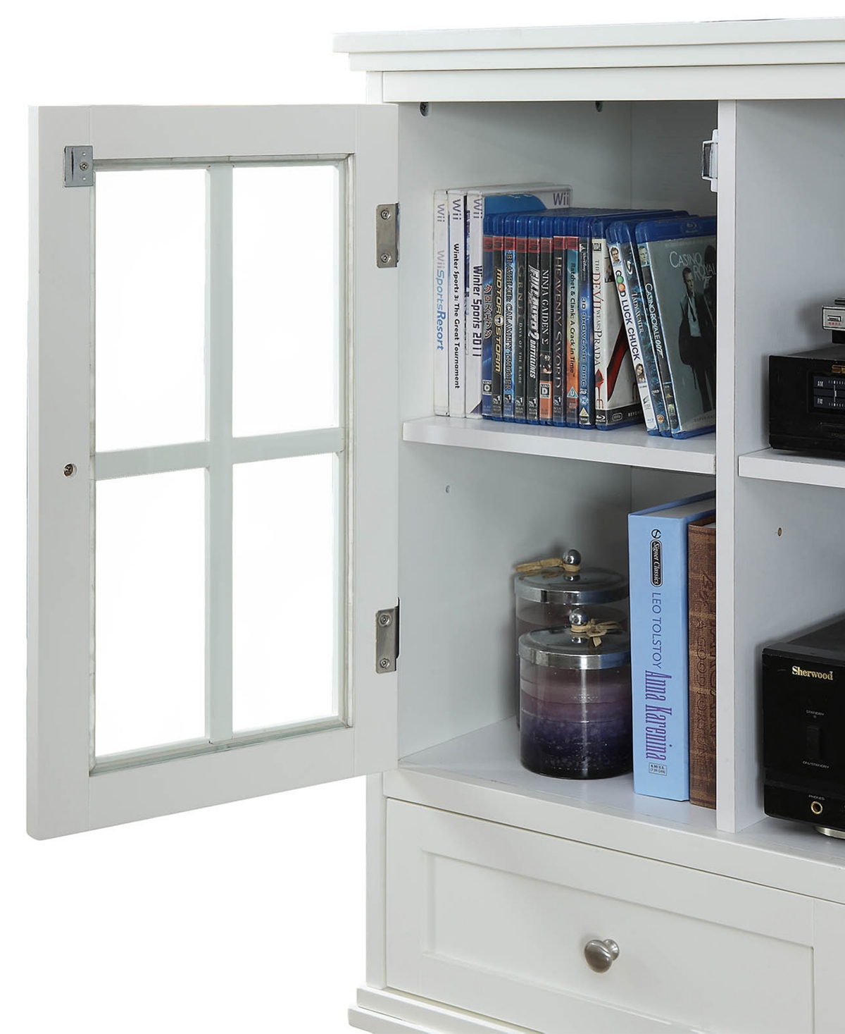 Convenience Concepts 36" Glass 2 Drawer Tv Stand with Storage