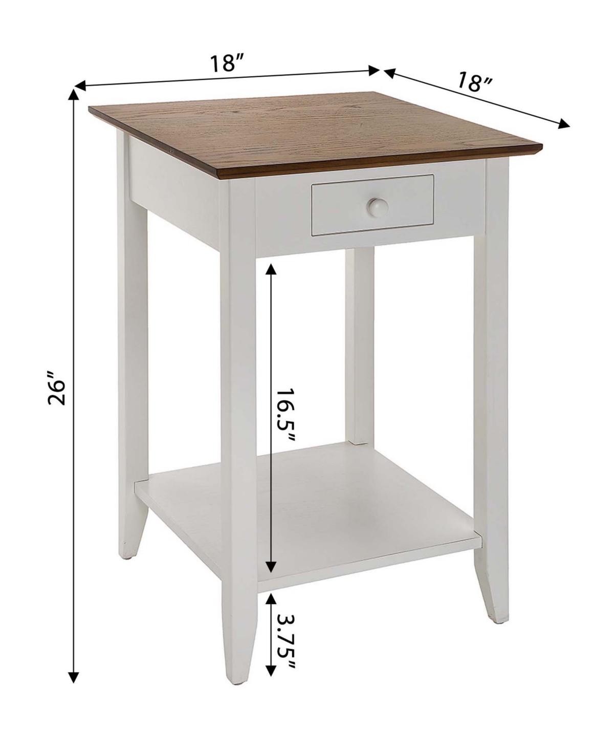 Convenience Concepts 18" Wood Heritage 1 Drawer End Table In White