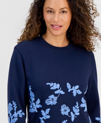 Petite Floral-Embroidered Sweatshirt, Macy's Exclusive