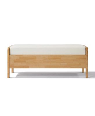 Upholstered Storage Ottoman Bench, Wooden Legs, Oak+Beige