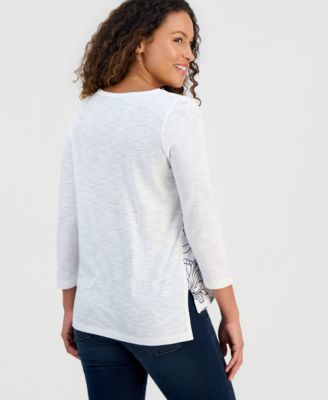 Petite Embroidered-Front Top, Macy's Exclusive