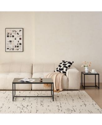 Black Glass CoffeeTable, Small Tea Table, Glass with Metal Legs Sofa Table