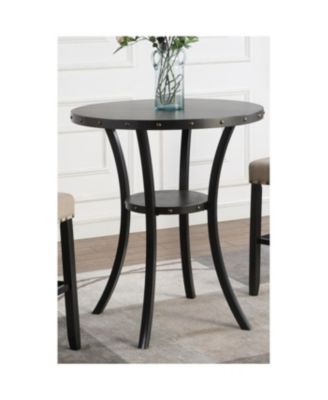 3-Piece 36" Round Espresso Bar Table w/ 2 Gray Nail Head Pub Chairs