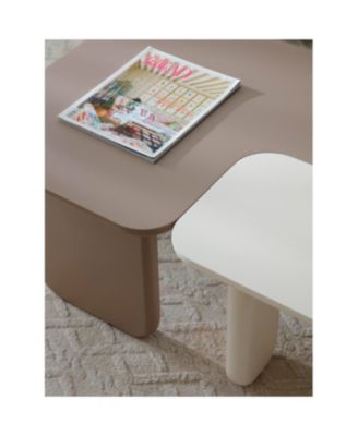 2 Pcs Modern Modular Coffee Table Set, Farmhouse Tables w/ Multi-layer Paint, Khaki+White