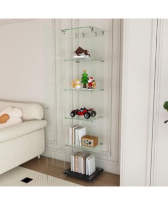  Premium 5-Tier Glass Display Case with 5 LED Modes, Single Door Bookshelf