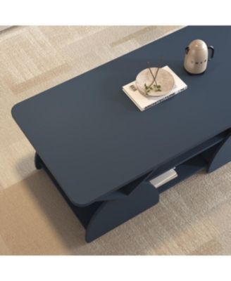 Engineered Wood Rounded Corner Rectangular Coffee Table with Shelves