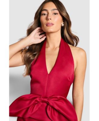 Women's Halter Neck Satin Column Midi Dress