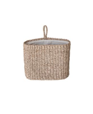 Hand-Woven Seagrass Wall Basket with Loop and Cotton Lining, Natural