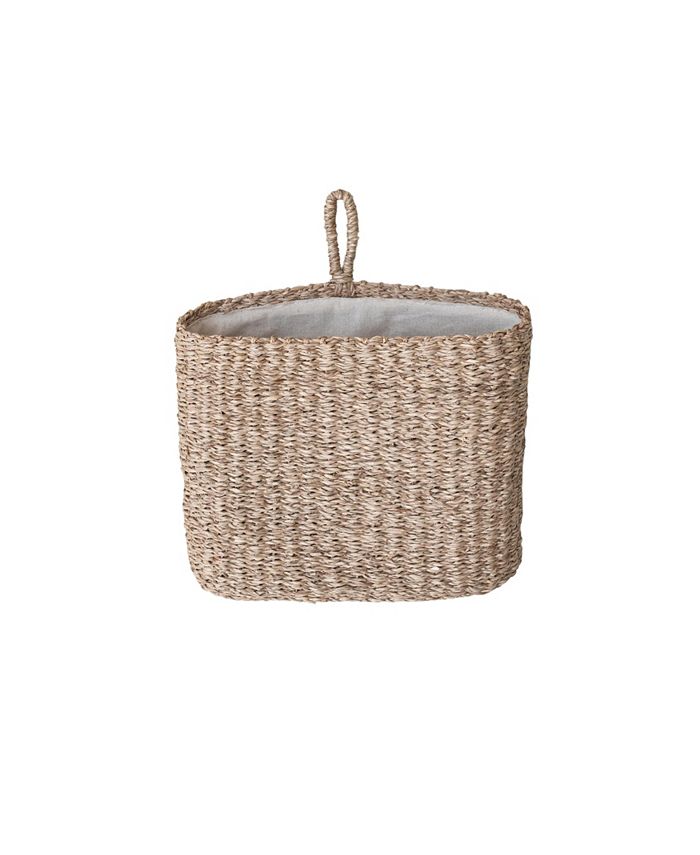 Storied Home Hand-Woven Seagrass Wall Basket with Loop and Cotton Lining, Natural - Tan/Beige