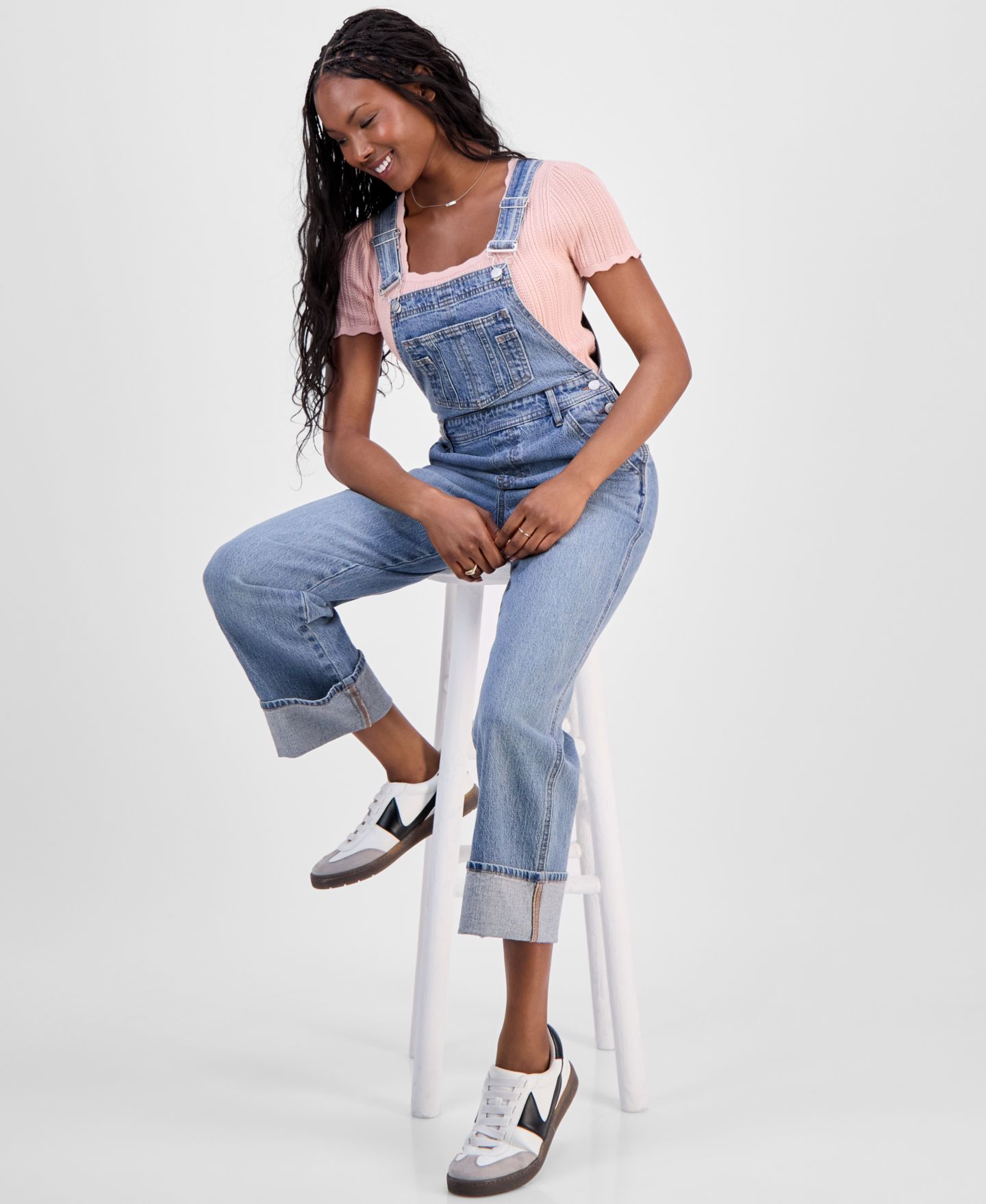 Женский комбинезон And Now This Petite Cuffed Denim Overalls, цвет: Средняя варка — фото 3