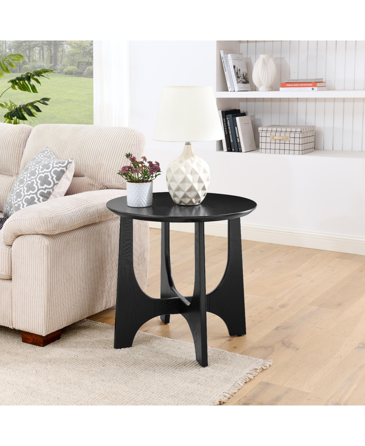 Casainc 25 Inch Round Wooden End Table and Side Table