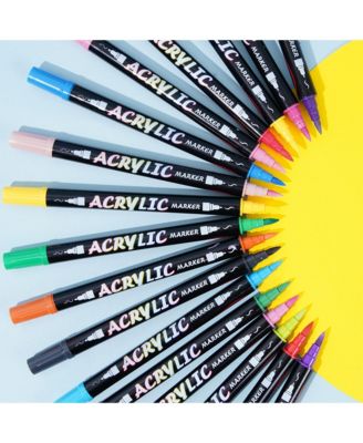 12 Colors Dual Tip Markers, Fast Drying Colorable Acrylic Brush Markers for Wood, Canvas, Rock, Fabrics and Glass