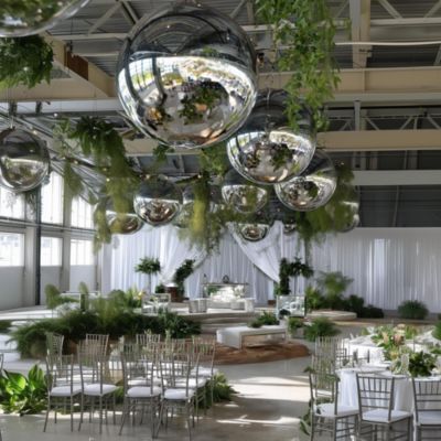 20" Big Shiny Inflatable Mirror Ball Giant Reusable PVC Balloon for Large Disco Party Wedding Event Stage Decoration Silver