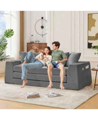 Corduroy Convertible Sofa Bed Loveseat with 5 Pillows