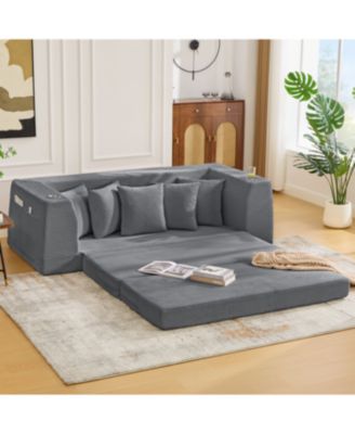 Corduroy Convertible Sofa Bed Loveseat with 5 Pillows