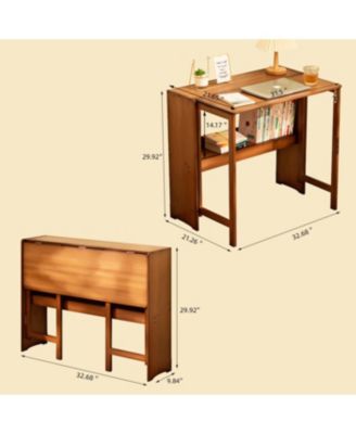 Bamboo Folding Desk - Space-Saving Computer Desk for Small Spaces (Brown)