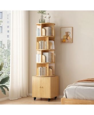 Rotating Bookshelf, 360 Display 5 Tier Corner Bookshelf with Drawer