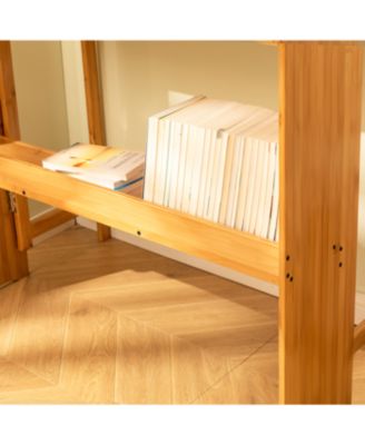 Bamboo Folding Desk - Space-Saving Computer Desk for Small Spaces (Brown)